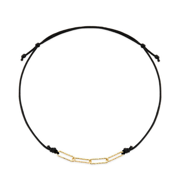 Mourun same-day shipping 14K gold cut-clips chain draw silk-string black bracelet MOB41736