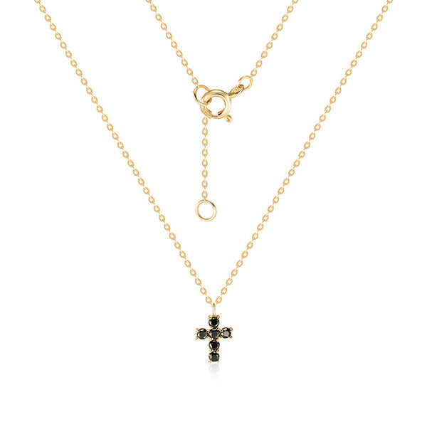 Moon 14K Black Glitter Pavé Cubic Cross Chain Necklace MON42231
