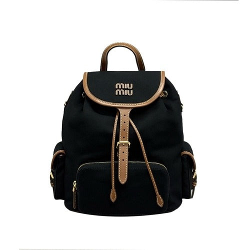 Miwu Miwu Canvas Leather Backpack Black 5BZ042 OOM 2IBQ F0RS5633510