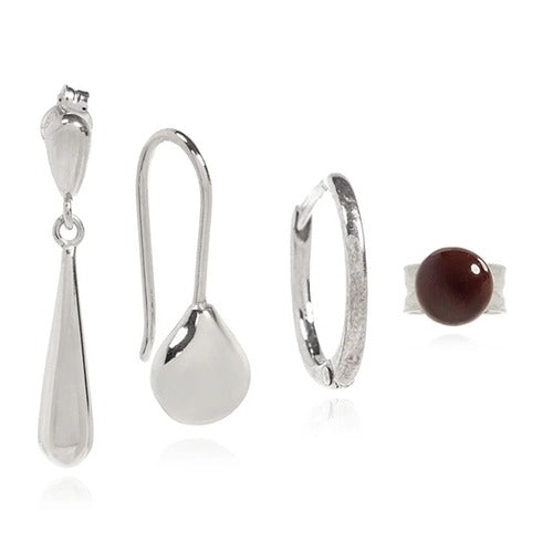 Le Maure 4 Set Hoops and Detail Silver Piercing Earrings JW0046 LO0042 927633726