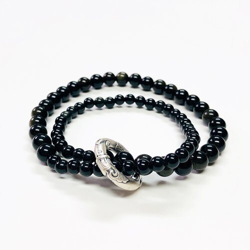 Silvermoon H1 Silver Ring Obsidian Double Bracelet 636346