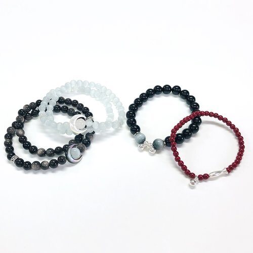 Silver Moon Lucky Charm Peaceful Wealth Unisex Natural Stone Bracelet Choose 1 of 4