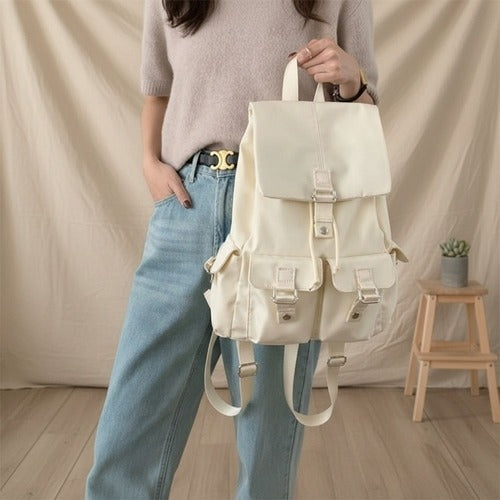 Pastel-color belt女性 student backpack with buckle and multiple pockets 636661