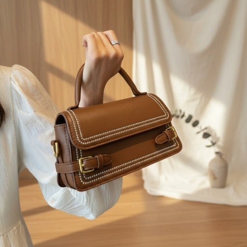 Women's leather shoulder bag flap buckle stitch point 636661