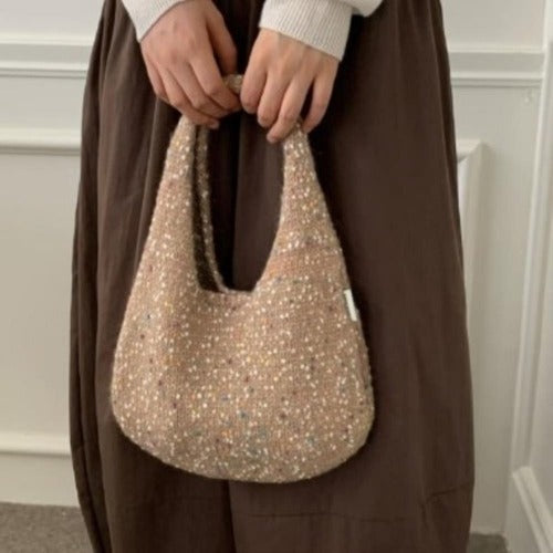 Women's日常basic round knit style tote bag 636661