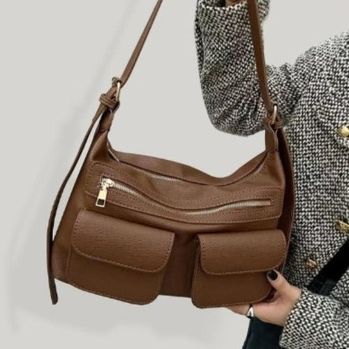 Women leather pocket crossbody bag