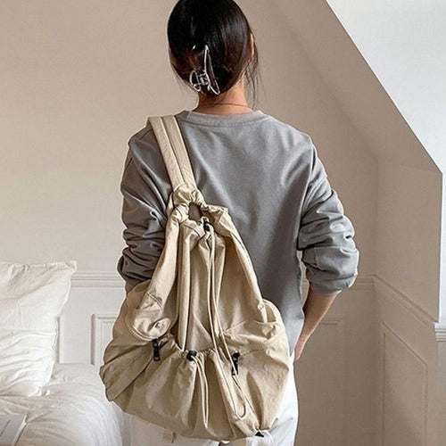 Women's Daily Light Nylon Faux Leather Pocket Backpack 636661