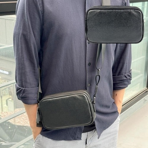 Ootjarak Men's Cow Leather Daily Minimal Style Lightweight Comfortable Crossbody Bag