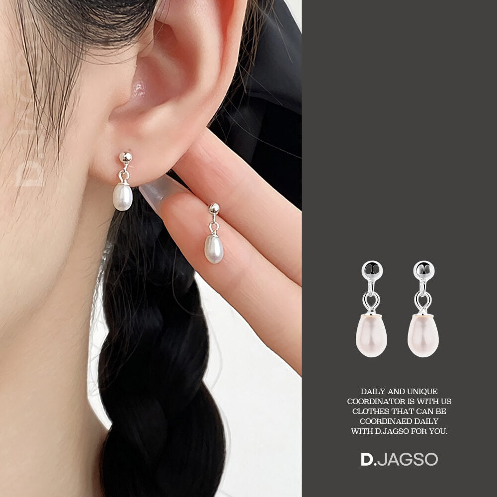 Designer Mall Women's S925 Oval Pearl Shape Unique Earrings