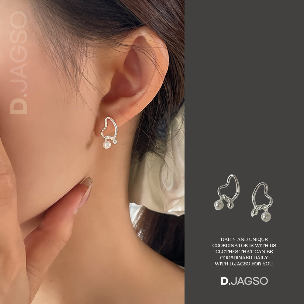 Designer Mall Women's Unique Curved Heart Pearl Earrings