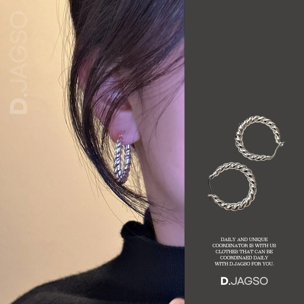 Women's Twisted Braid Hoop Earrings Simple Style