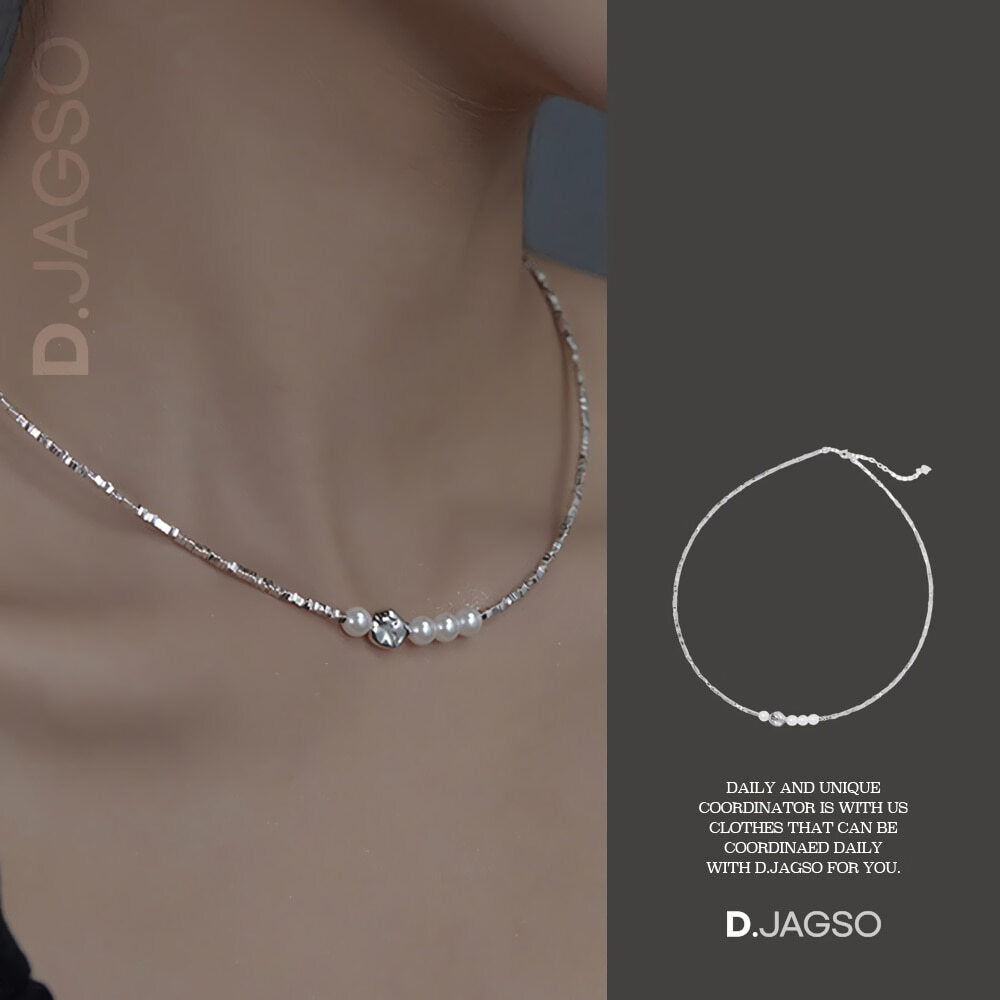 Designer Mall Women's Pearl Necklace Silver Combination S925 Styling