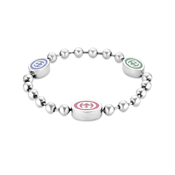 Gucci YBA753442001 (753442 J8410 8519) Interlocking G Bronze Chain Enamel Silver Bracelet