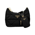 Prada 1BC151 RDJN F0632 Ripstop Nylon Padded Triangle Logo Hobo Shoulder Bag