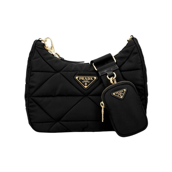Prada 1BC151 RDJN F0632 Ripstop Nylon Padded Triangle Logo Hobo Shoulder Bag