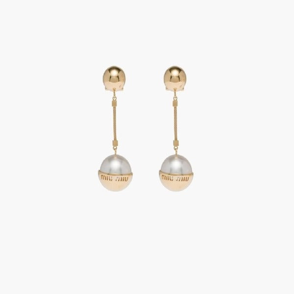 Domestic Same Day Miu Miu Metal Pearl Earrings 5JO9082F6X F0SAJ
