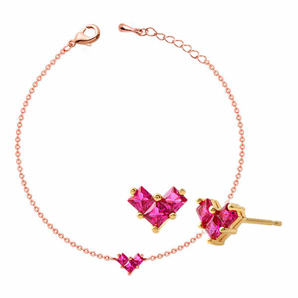 MaryGreen Jewelry 2-piece Set BloomingHeart (14K Gold Earrings+Bracelet)