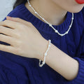 MaryGreen 925 sterling flat rice pearl set (necklace+bracelet)