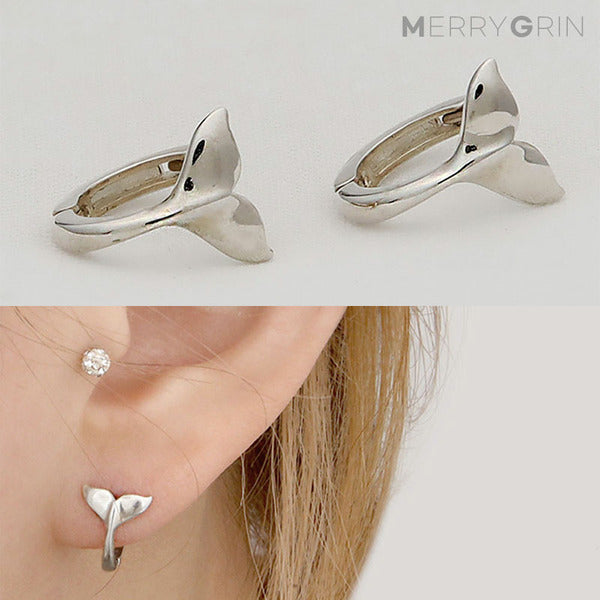 MaryGreen 925 silver whale tail ring earrings