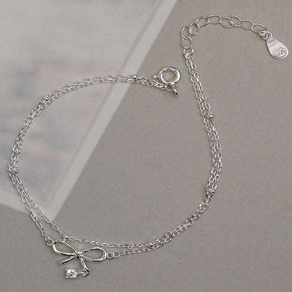 MaryGreen 925 sterling silver ribbon double chain bracelet