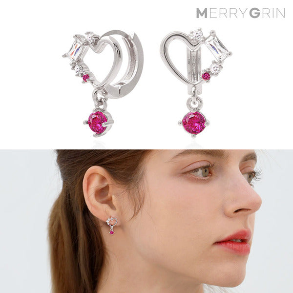 MaryGreen 925Silver HeartPink Earrings