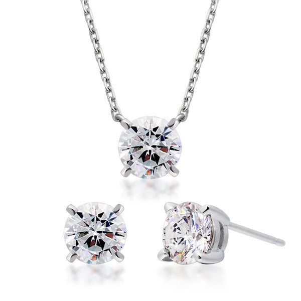 MaryMaids 92.5 Silver Moissanite SET (Earrings+Necklace) 1.00ct 4 Prongs