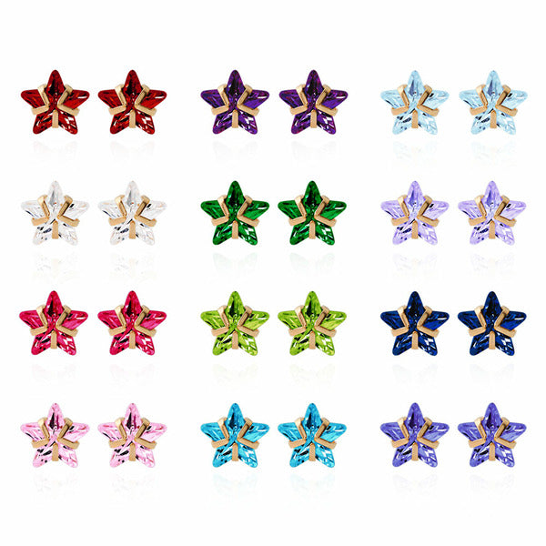 Merry Green 14K GOLD Birthstone Color Star Cubic Earrings 12 Styles Select One