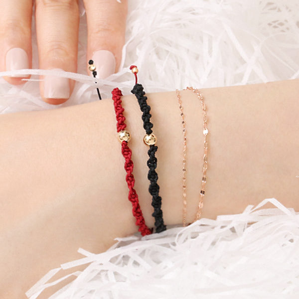 Miniature Charlotte Gold Ball Cord Bracelet 14K Ball Adjustable Knot Bracelet MU122