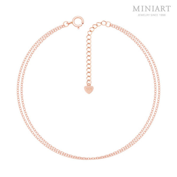 14K Rose Gold Two-Strand Chain Women's Layered Gold Bracelet