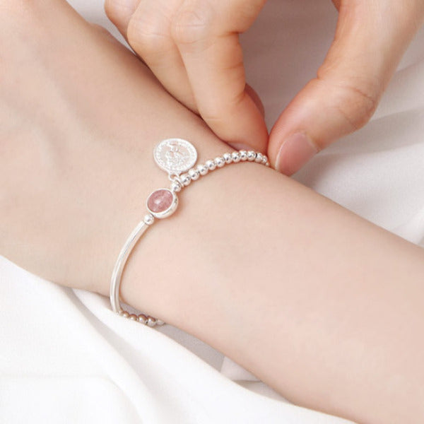 Miniature 92.5 Silver Romantic Coin Ball Pipe Gem Bracelet