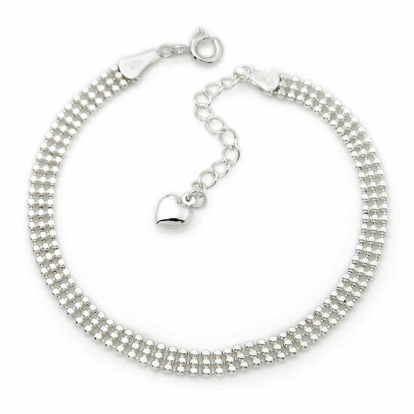 Miniature Triple Bean 92.5 Silver Army Ribbon Chain Bracelet