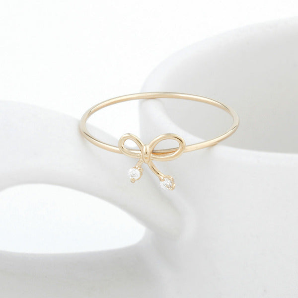 Miniature 14K ribbon line layered daily single friendship ring G811 [Size 8 14]