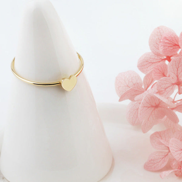 Miniature 14K Simple Heart Layered Gold Ring Friendship Solid Ring G807 [Size 8 14]