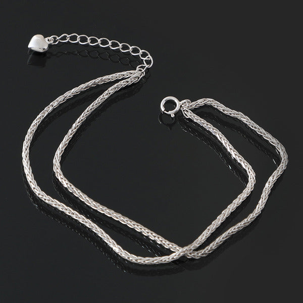 Miniature women's 92.5 sterling silver daily layered silk two-row chain bracelet