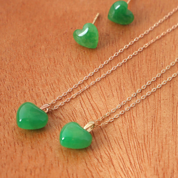 Miniature 14K Gold Jewelry Set Pure Heart Earrings+Necklace 42cm Gift Recommendation