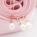 Miniature 14K Gold Pearl Simple Lucy Earrings + Necklace 45cm Jewelry Set Gift Recommendation