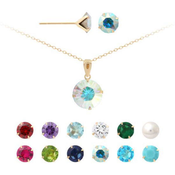 Miniature 14K Gold Daily Birthstone Color Earrings and Necklace 45cm Jewelry Set Gift Recommendation