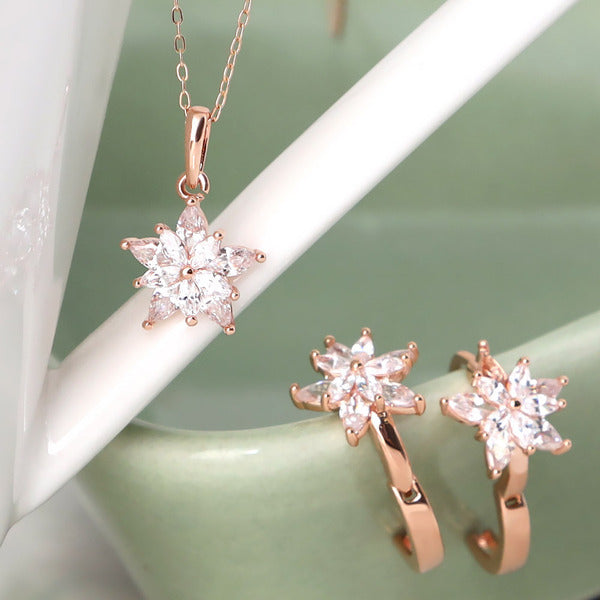 Miniature 14K Gold Fashion Daily Elsi Flower Jewelry Set Goldfield Earrings + Necklace 45cm Gift Rec