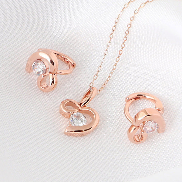 Miniature 14K GOLD Fashion Daily Sweet Heart Mini Jewelry Set Gold Filled Earrings Necklace 45cm Gif