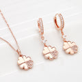Miniature 14K Gold Fashion Daily Four-Leaf Clover Cubic Jewelry Set Earrings + Necklace 45cm Gift Re