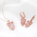 Miniature 14K GOLD fashion daily stone owl cubic jewelry set earrings + necklace 45cm gift recommend