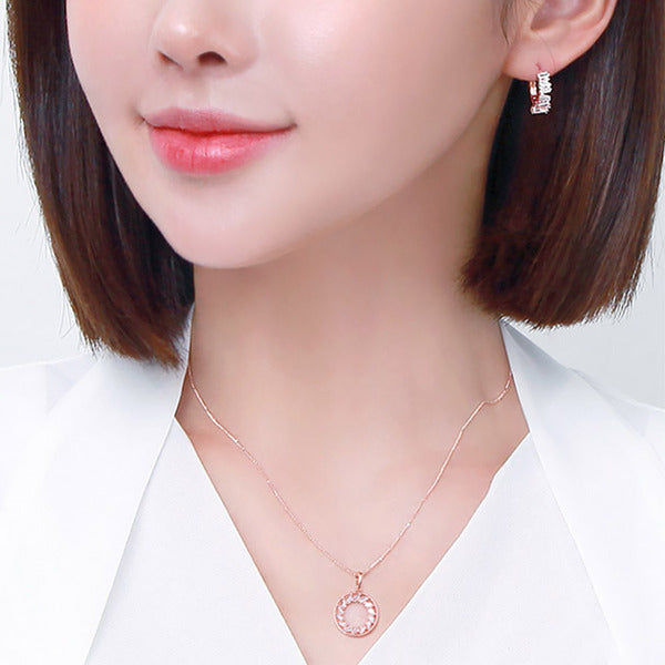 Miniature 14K GOLD fashion daily simple ring point cubic jewelry set earrings + necklace 42cm gift r