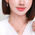 Miniature 14K Gold Fashion Daily Diamond Feather Cubic Jewelry Set Earrings + Necklace 42cm Gift Rec