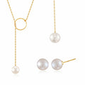 Nijizujewelry 1+1 14K GOLD with Pearls Long Necklace + 6mm Earrings Set