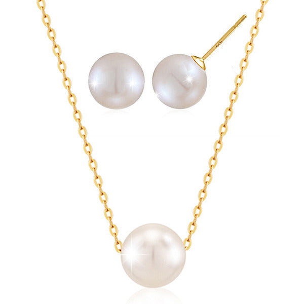 Swarovski pearls dangling earrings + necklace gift set in 14K GOLD