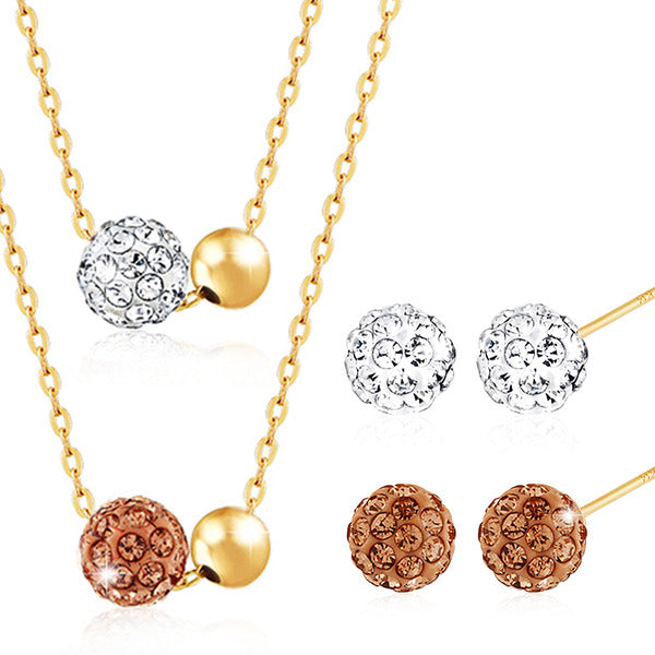 14K Gold Twinball Earrings and Necklace Gift Set