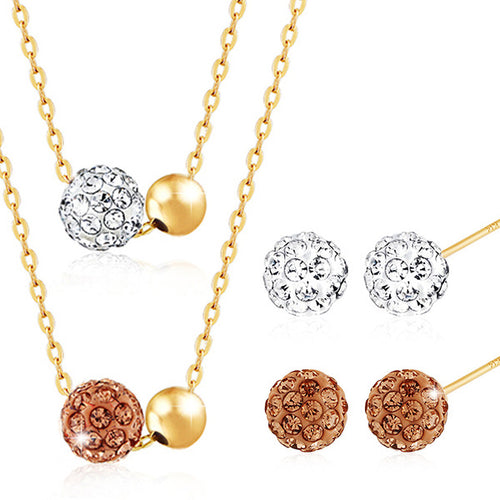 14K Gold Twinball Earrings and Necklace Gift Set