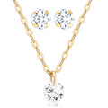 14K GOLD White Circle Earrings + Necklace Gift Set