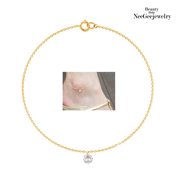 Nijizujuri 14K GOLD Circle White Cubic Chain Bracelet
