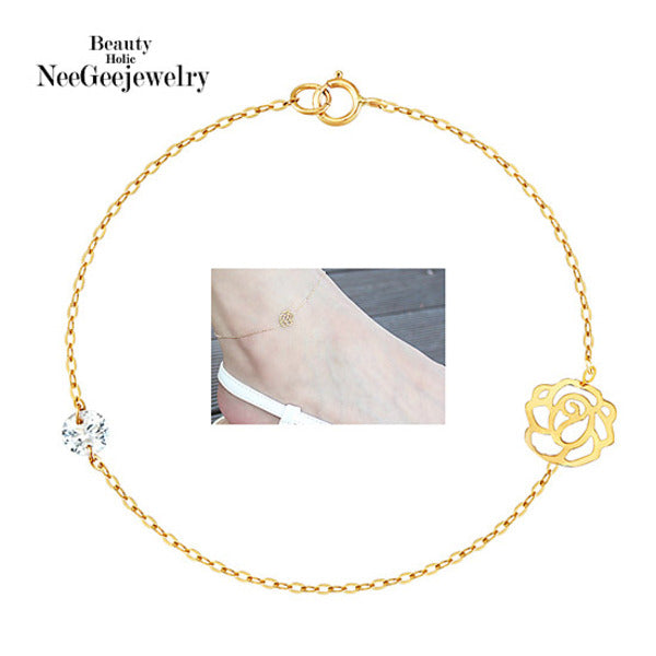 Nijizujur 14K GOLD Rose Cubic Chain Bracelet